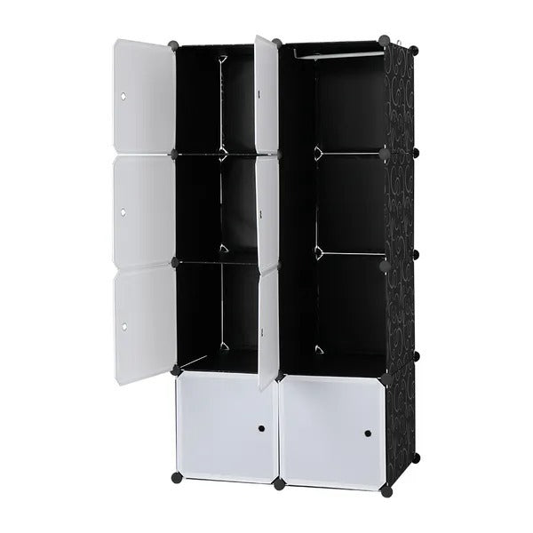 8 Cube Organizer Stackable Plastic Cube Storage Shelves Design Multifunctional Modular Closet Cabinet With Hanging Rod RT