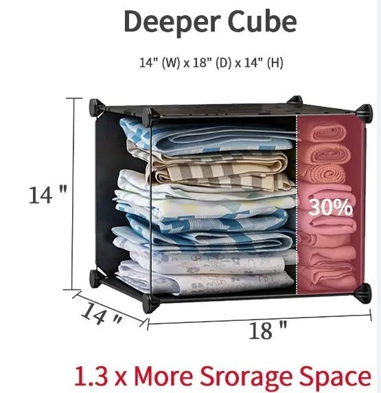 8 Cube Organizer Stackable Plastic Cube Storage Shelves Design Multifunctional Modular Closet Cabinet With Hanging Rod RT